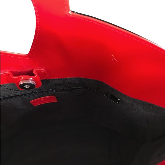 ROBERTA DI CAMERINO VTG Patent Leather Handbag Black Red Unique Boho Retro Rare - Picture 10 of 12